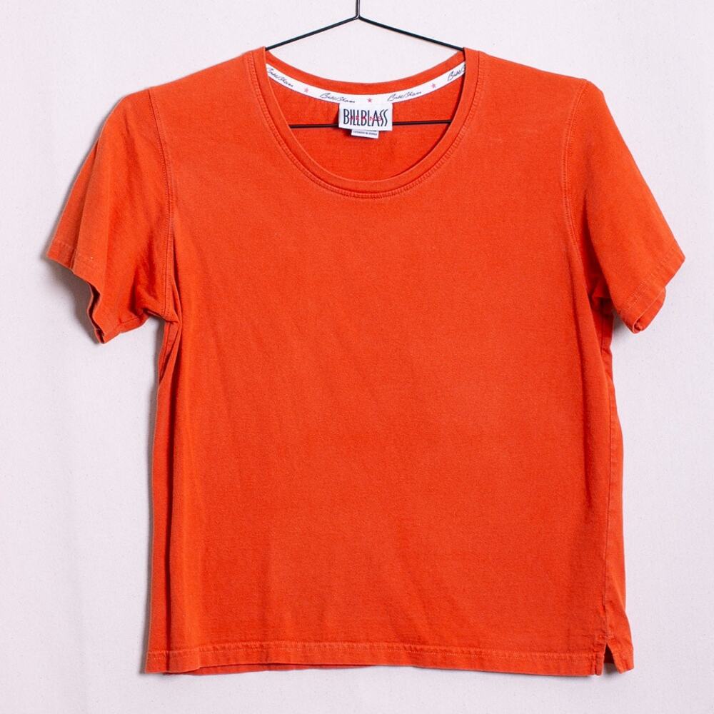 Bill Blass Jeans Orange Cotton Tee Size Small Vintage 90s Designer Crew Neck